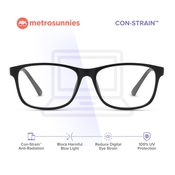 MetroSunnies Xavier Specs (Black) / Replaceable Lens / Versairy Ultralight Weight / Eyeglasses for Men and Women