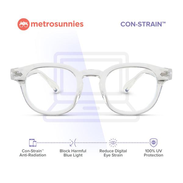 MetroSunnies Johnny Specs (Clear) Con-Strain Anti Radiation Eyeglasses Women Men Blue Light Eyewear