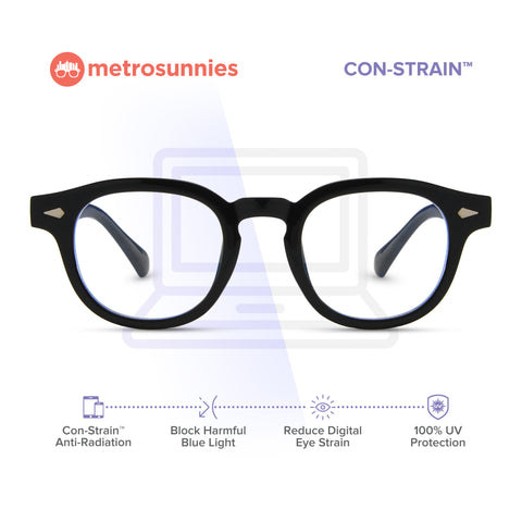 MetroSunnies Johnny Specs (Black) Con-Strain Anti Radiation Eyeglasses Women Men Blue Light Eyewear
