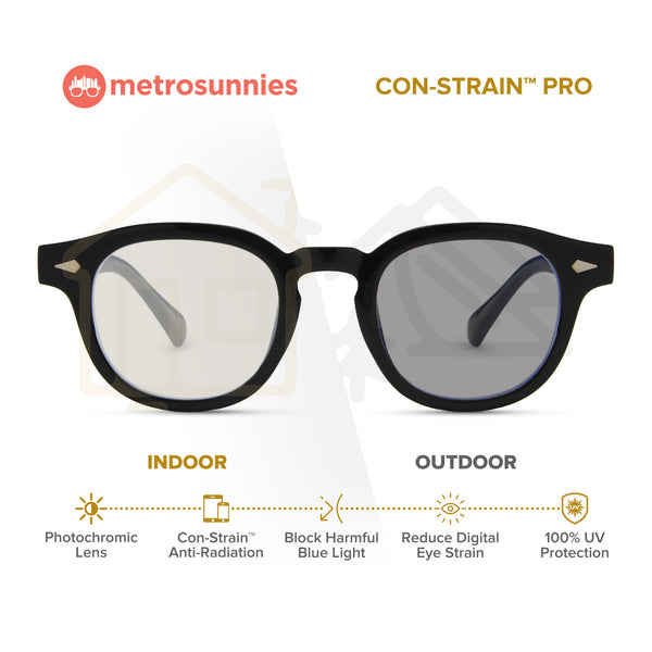 MetroSunnies Johnny Specs (Black) Con-Strain Anti Radiation Eyeglasses Women Men Blue Light Eyewear