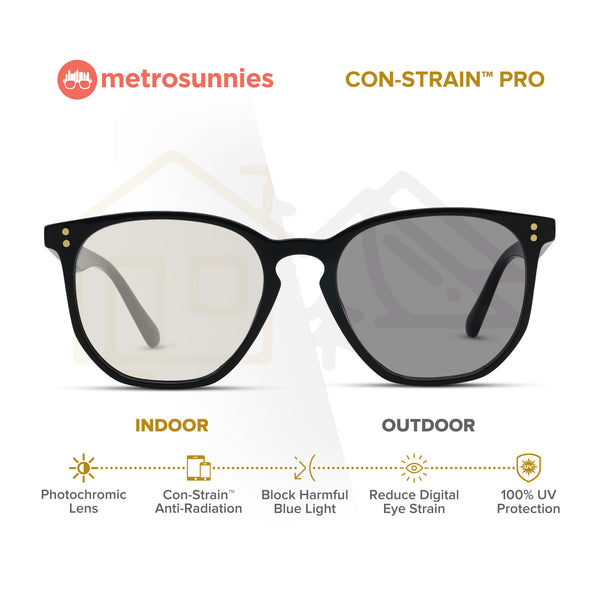MetroSunnies Carson (Black) / Con-Strain PRO Photochromic Blue Light / UV400 / Anti-Radiation