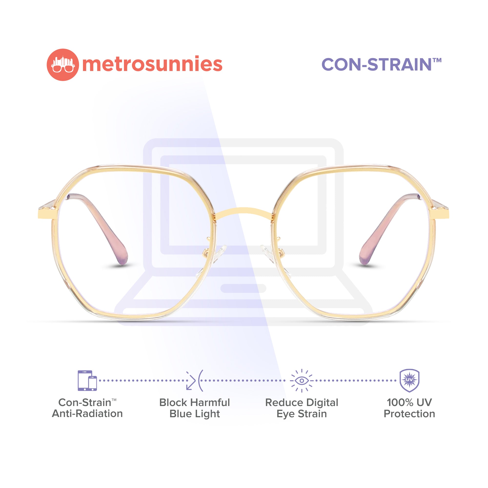MetroSunnies Clyde Specs (Champagne) / Con-Strain Blue Light / Versairy / Anti-Radiation Eyeglasses