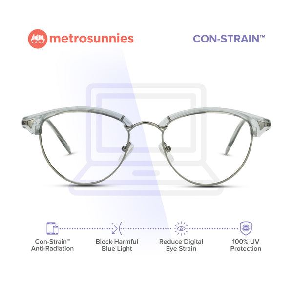 MetroSunnies Duchess Specs (Gray) / Con-Strain Blue Light / Anti-Radiation Computer Eyeglasses