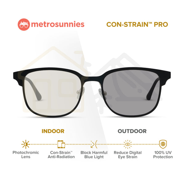 MetroSunnies Duke (Black) / Con-Strain PRO Photochromic Blue Light / Versairy / UV400 / Anti-Radiation