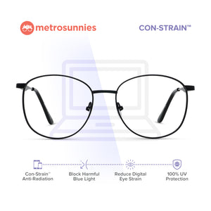 MetroSunnies Guardian Specs (Black) / Con-Strain Blue Light / Anti-Radiation Computer Eyeglasses