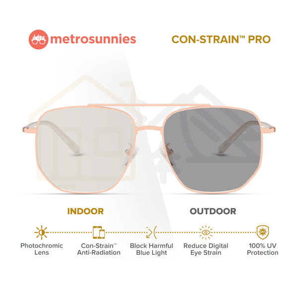 MetroSunnies Felix Specs (Rose Gold) / Con-Strain Blue Light / Anti-Radiation Computer Eyeglasses