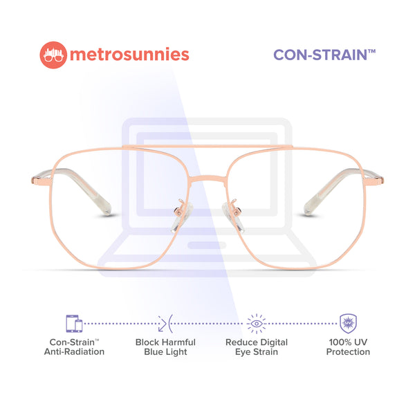MetroSunnies Felix Specs (Rose Gold) / Con-Strain Blue Light / Anti-Radiation Computer Eyeglasses