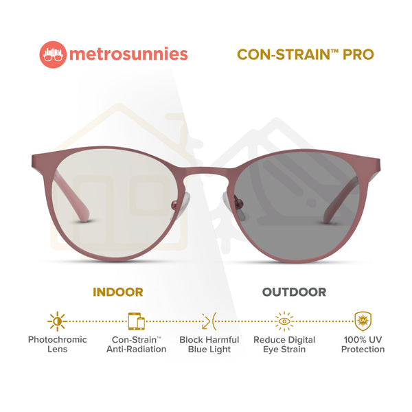 MetroSunnies Geri (Pink) / Con-Strain PRO Photochromic Blue Light / UV400 / Anti-Radiation