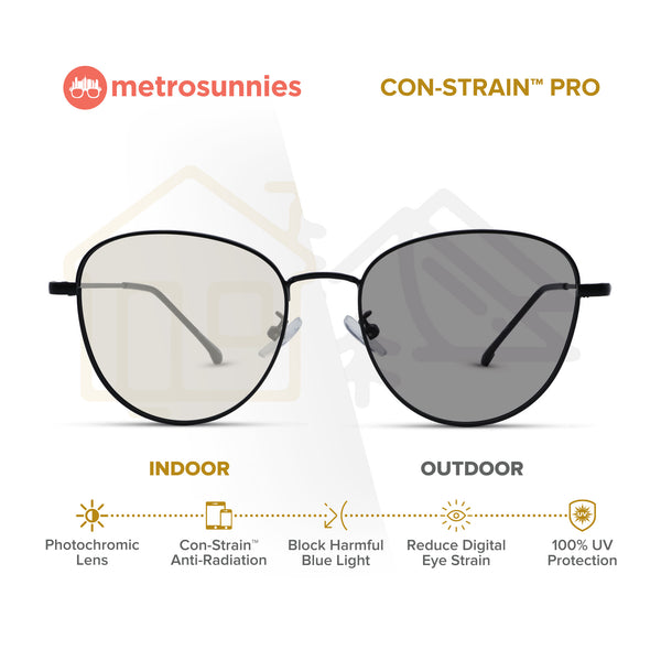 MetroSunnies Gianni (Black) / Con-Strain PRO Photochromic Blue Light / UV400 / Anti-Radiation