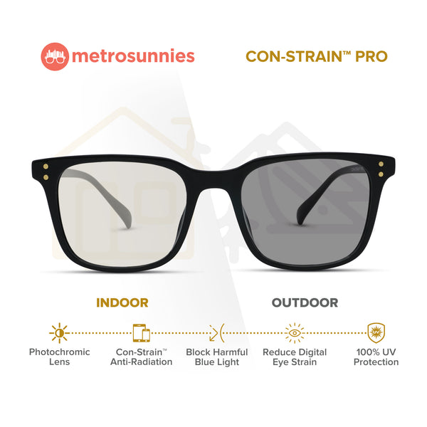 MetroSunnies Hunter (Black) / Con-Strain PRO Photochromic Blue Light / UV400 / Anti-Radiation