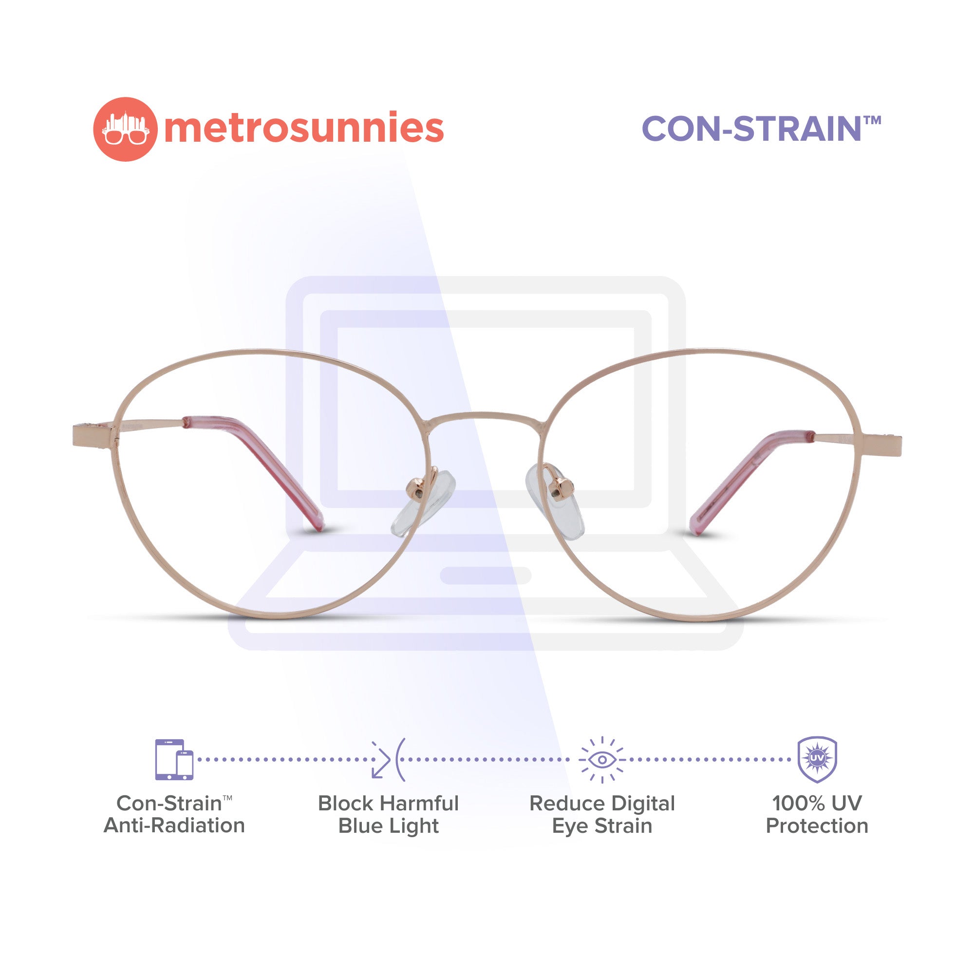 MetroSunnies Ingrid Specs (Rose Gold) / Con-Strain Blue Light / Anti-Radiation Computer Eyeglasses