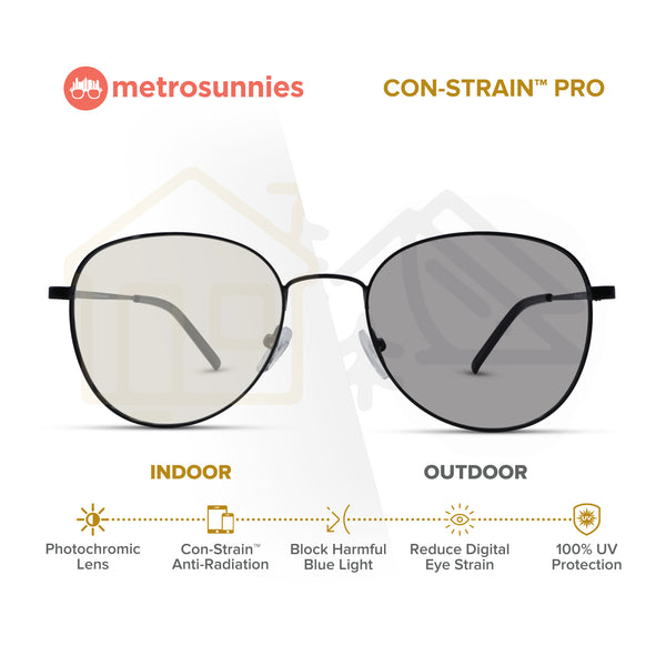 MetroSunnies Jasper (Black) / Con-Strain PRO Photochromic Blue Light / Versairy / UV400 / Anti-Radiation