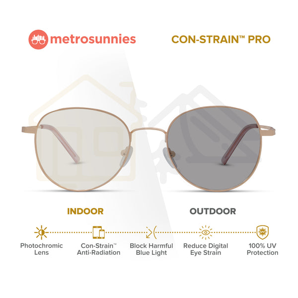 MetroSunnies Jasper (Rose Gold) / Con-Strain PRO Photochromic Blue Light / Versairy / UV400 / Anti-Radiation