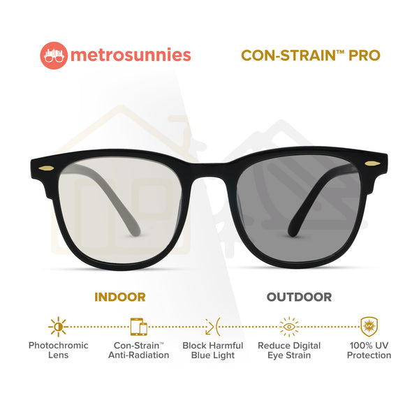 MetroSunnies Jules (Black) / Con-Strain PRO Photochromic Blue Light / UV400 / Anti-Radiation