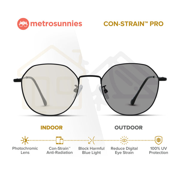 MetroSunnies Keegan (Black) / Con-Strain PRO Photochromic Blue Light / UV400 / Anti-Radiation