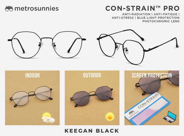 MetroSunnies Keegan (Black) / Con-Strain PRO Photochromic Blue Light / UV400 / Anti-Radiation