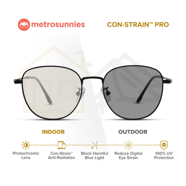 MetroSunnies Leone (Black) / Con-Strain PRO Photochromic Blue Light / UV400 / Anti-Radiation