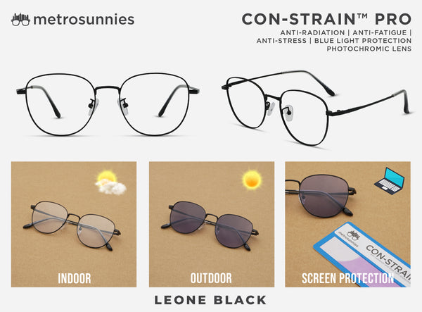 MetroSunnies Leone (Black) / Con-Strain PRO Photochromic Blue Light / UV400 / Anti-Radiation