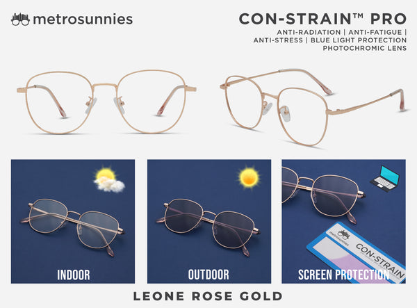 MetroSunnies Leone (Rose Gold) / Con-Strain PRO Photochromic Blue Light / UV400 / Anti-Radiation