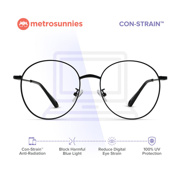 MetroSunnies Mason Specs (Black) / Con-Strain Blue Light / Anti-Radiation Computer Eyeglasses