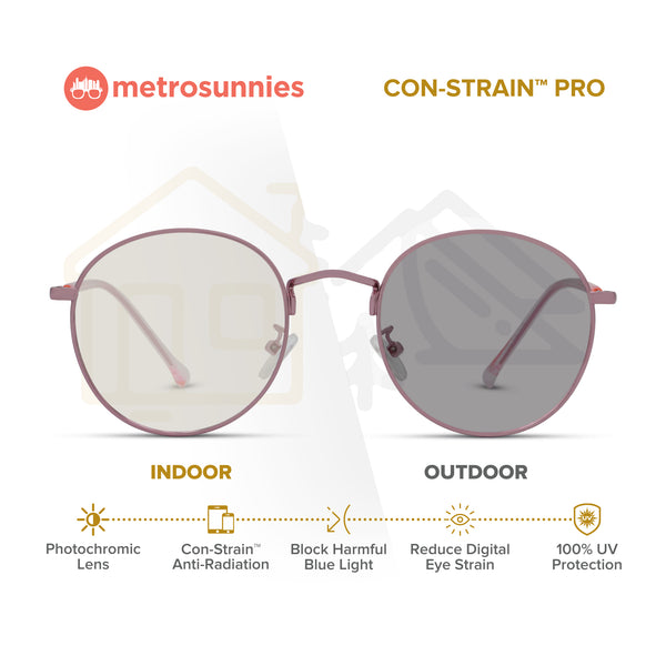 MetroSunnies Dreamer (Pink) / Con-Strain PRO Photochromic Blue Light / UV400 / Anti-Radiation