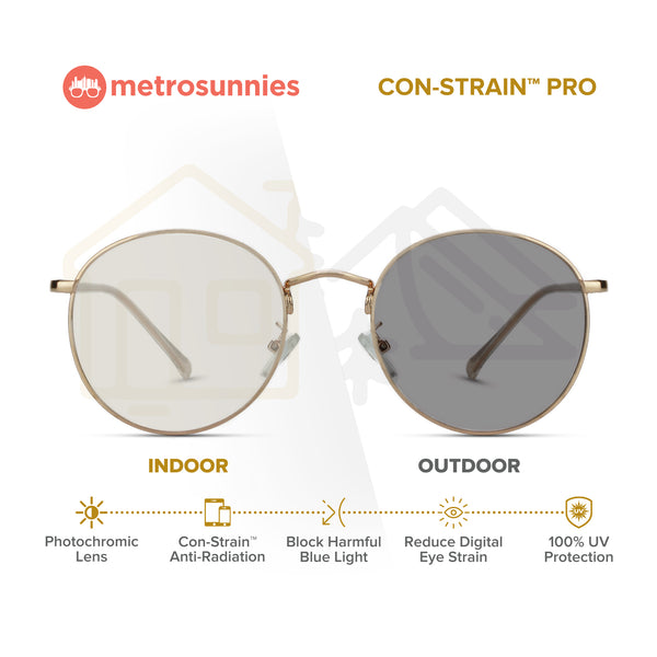 MetroSunnies Dreamer (Rose Gold) / Con-Strain PRO Photochromic Blue Light / UV400 / Anti-Radiation