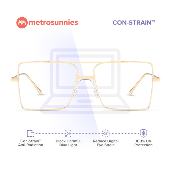 MetroSunnies Omega Specs (Gold) / Con-Strain Blue Light / Anti-Radiation Computer Eyeglasses
