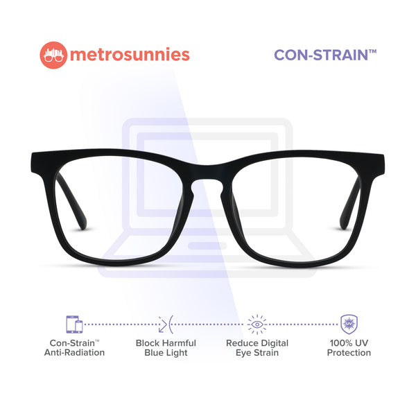 MetroSunnies Prince Specs (Black) / Replaceable Lens / Versairy Ultralight Weight / Eyeglasses