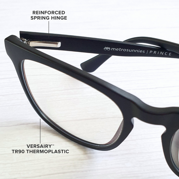 MetroSunnies Prince Specs (Black) / Replaceable Lens / Versairy Ultralight Weight / Eyeglasses