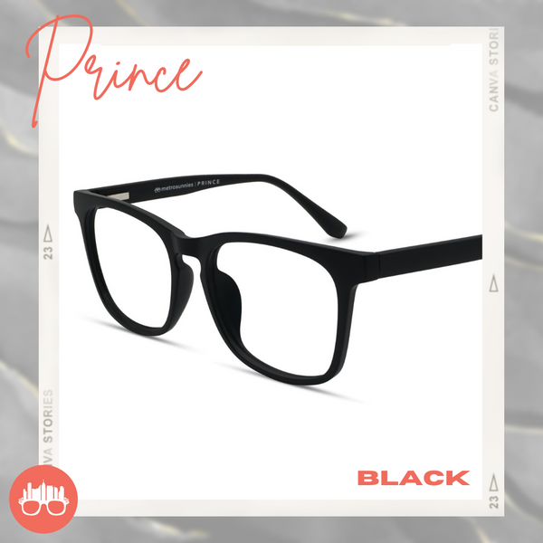 MetroSunnies Prince Specs (Black) / Replaceable Lens / Versairy Ultralight Weight / Eyeglasses