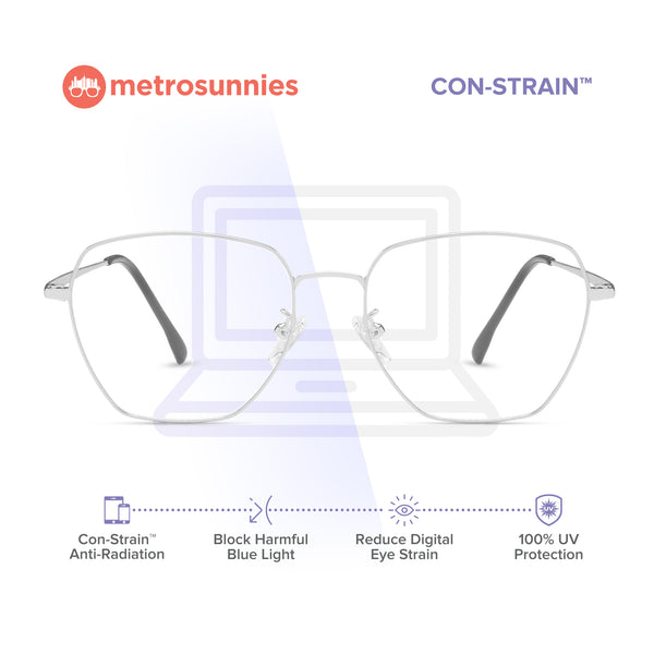 MetroSunnies Quentin Specs (Silver) / Con-Strain Blue Light / Anti-Radiation Computer Eyeglasses
