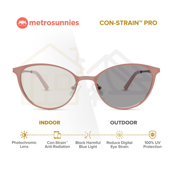 MetroSunnies Sylvia (Pink) / Con-Strain PRO Photochromic Blue Light / UV400 / Anti-Radiation