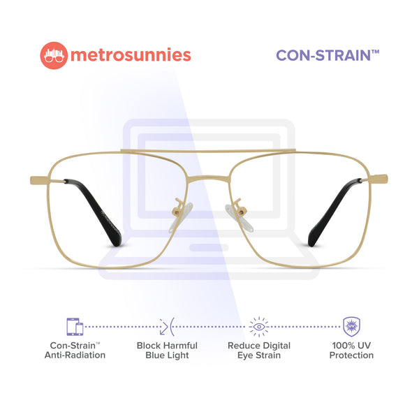 MetroSunnies Terry Specs (Gold) / Replaceable Lens / Eyeglasses for Men and Women