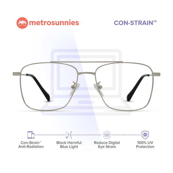 MetroSunnies Terry Specs (Silver) / Replaceable Lens / Eyeglasses for Men and Women