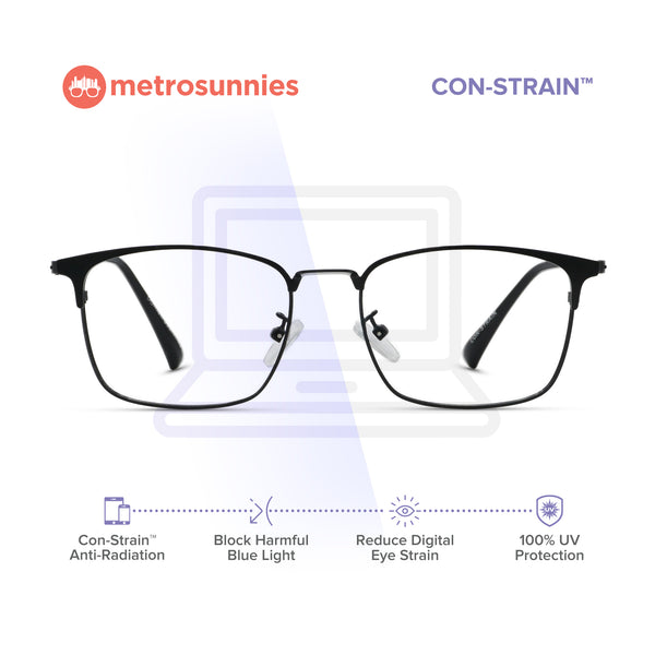 MetroSunnies Windsor Specs (Black) / Con-Strain Blue Light / Anti-Radiation Computer Eyeglasses