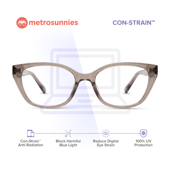 MetroSunnies Althea Cat Eye TR90 Eyeglasses Con-Strain Anti-Radiation Photochromic in Taupe Eyewear