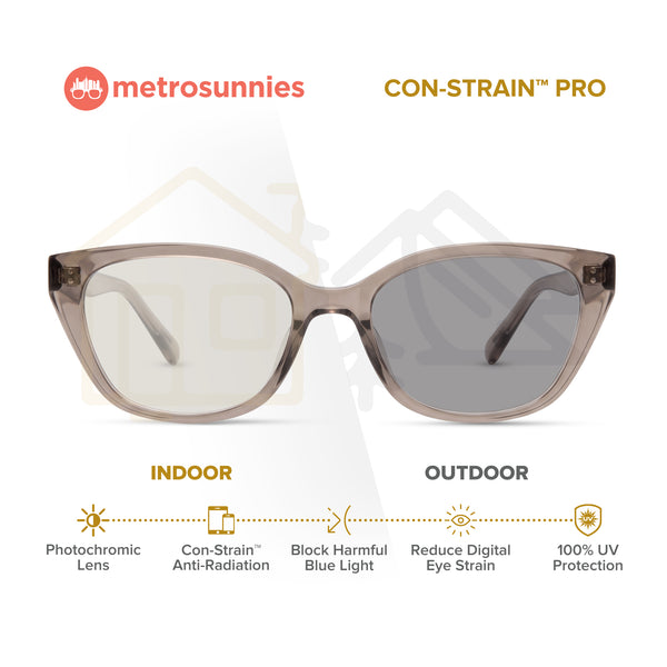 MetroSunnies Althea Cat Eye TR90 Eyeglasses Con-Strain Anti-Radiation Photochromic in Taupe Eyewear
