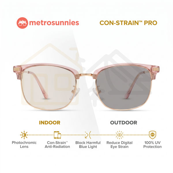 MetroSunnies Art (Champagne) / Con-Strain PRO Photochromic Blue Light / UV400 / Anti-Radiation