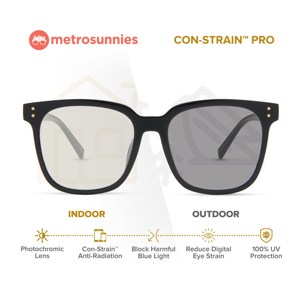 MetroSunnies Blake Specs (Black) Con-Strain Anti Radiation Replaceable Lens Eyeglasses Women Men Blue Light Eyewear