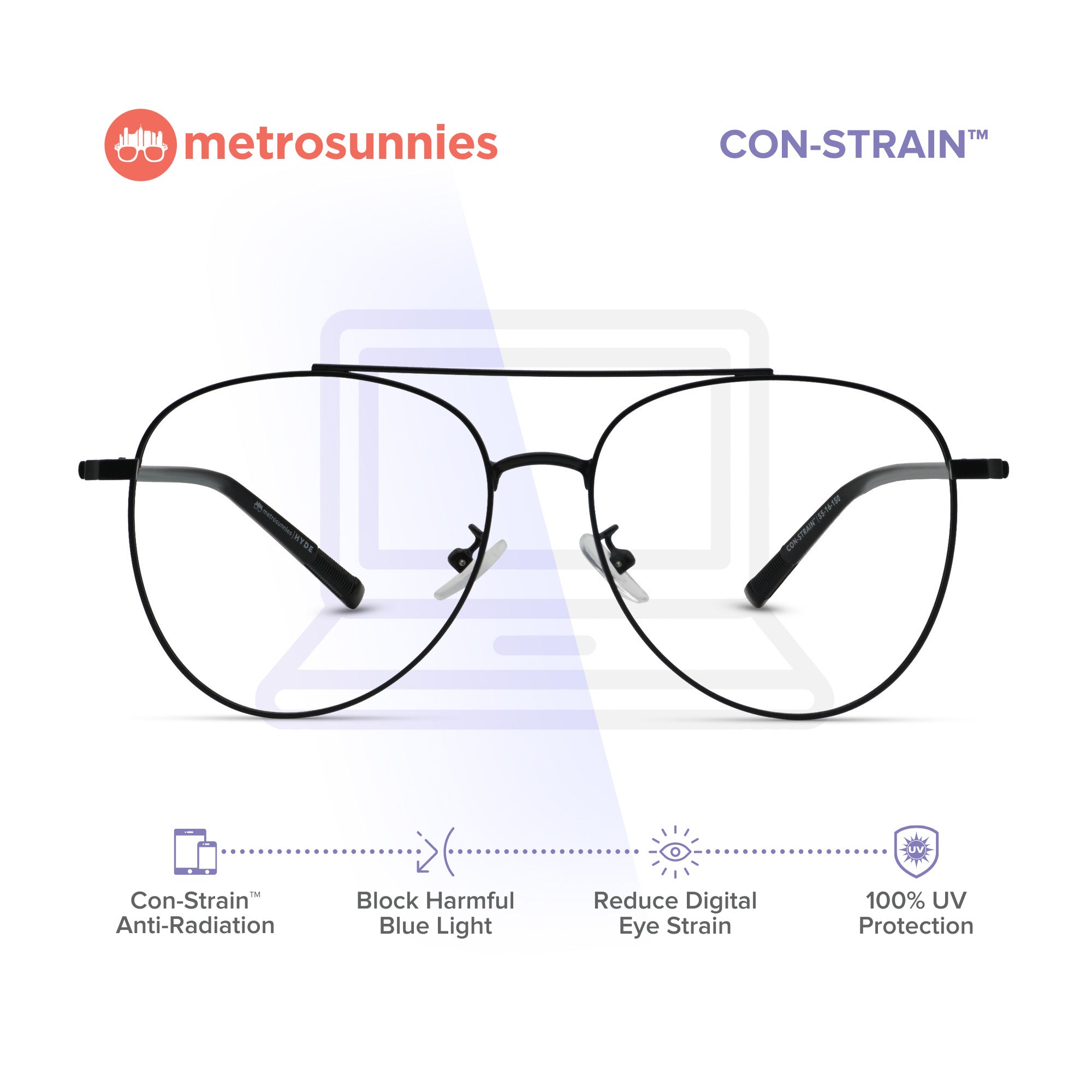 MetroSunnies Hyde Specs (Black) / Con-Strain Blue Light / Anti-Radiation Computer Eyeglasses