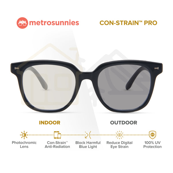 MetroSunnies Percey Specs (Black) Con-Strain Anti Radiation Eyeglasses Women Men Blue Light Eyewear