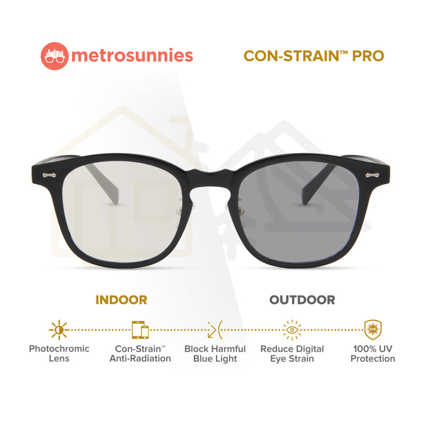 MetroSunnies Ram Specs (Black) Con-Strain Anti Radiation Replaceable Lens Eyeglasses Women Men Blue Light Sunnies Eyewear