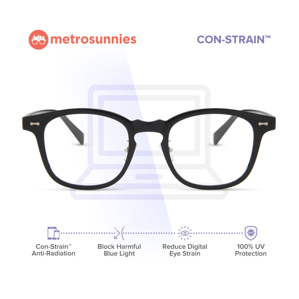 MetroSunnies Ram Specs (Black) Con-Strain Anti Radiation Replaceable Lens Eyeglasses Women Men Blue Light Sunnies Eyewear