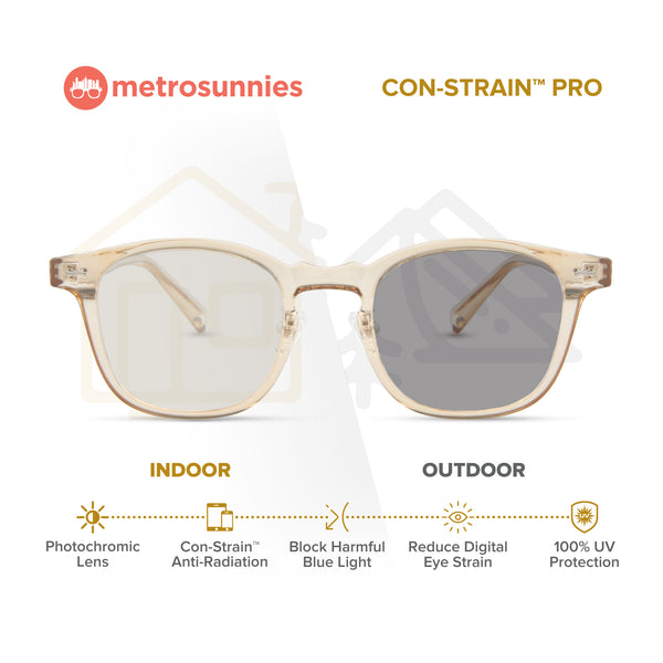 MetroSunnies Ram Specs (Champagne) Con-Strain Anti Radiation Replaceable Lens Eyeglasses Women Men Blue Light Sunnies Eyewear
