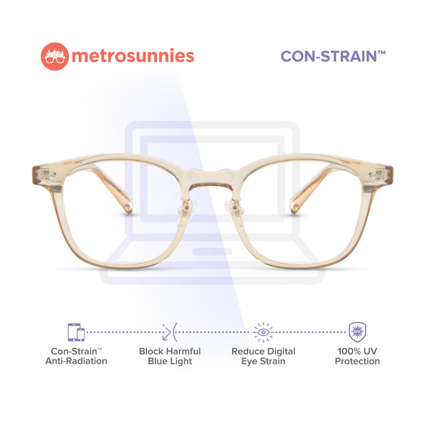 MetroSunnies Ram Specs (Champagne) Con-Strain Anti Radiation Replaceable Lens Eyeglasses Women Men Blue Light Sunnies Eyewear