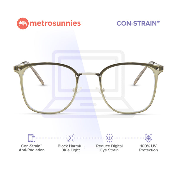 MetroSunnies Shelby Specs (Moss) Con-Strain Anti Radiation Replaceable Lens Eyeglasses Women Men Blue Light Eyewear