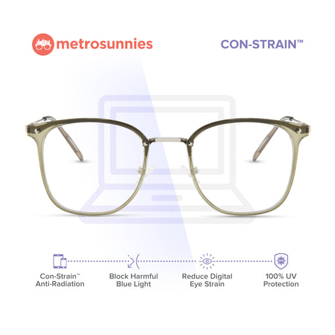 MetroSunnies Shelby Specs (Moss) Con-Strain Anti Radiation Replaceable Lens Eyeglasses Women Men Blue Light Eyewear