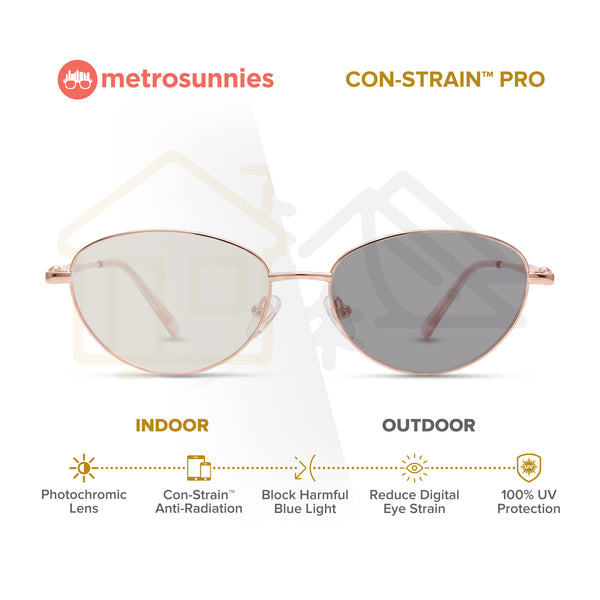 MetroSunnies Sonny Oval Cat Eye Metal Eyeglasses Con-Strain Anti-Radiation Photochromic Specs