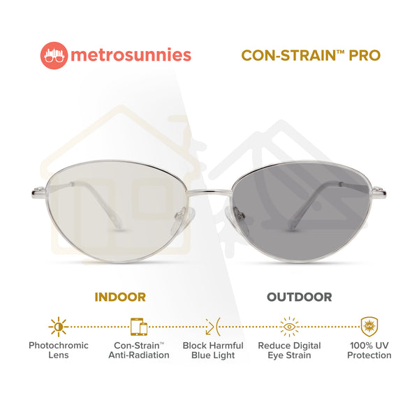 MetroSunnies Sonny Oval Cat Eye Metal Eyeglasses Con-Strain Anti-Radiation Photochromic Specs