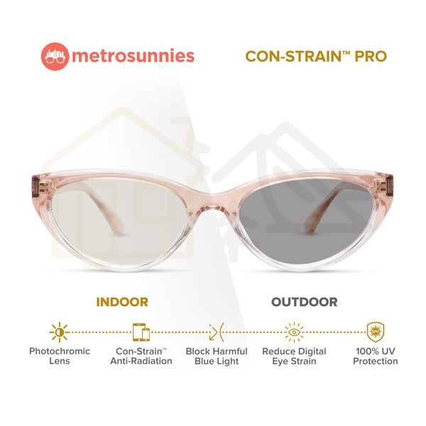 MetroSunnies Vega Cat Eye Con-Strain Anti-Radiation Photochromic Glasses Peach Crystal Gradient TR90